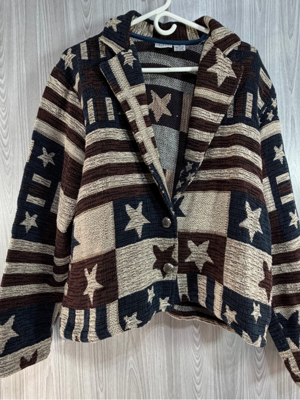 Vintage Stars & Stripes Americana Tapestry Blazer Jacket Size XL Carolina Colors